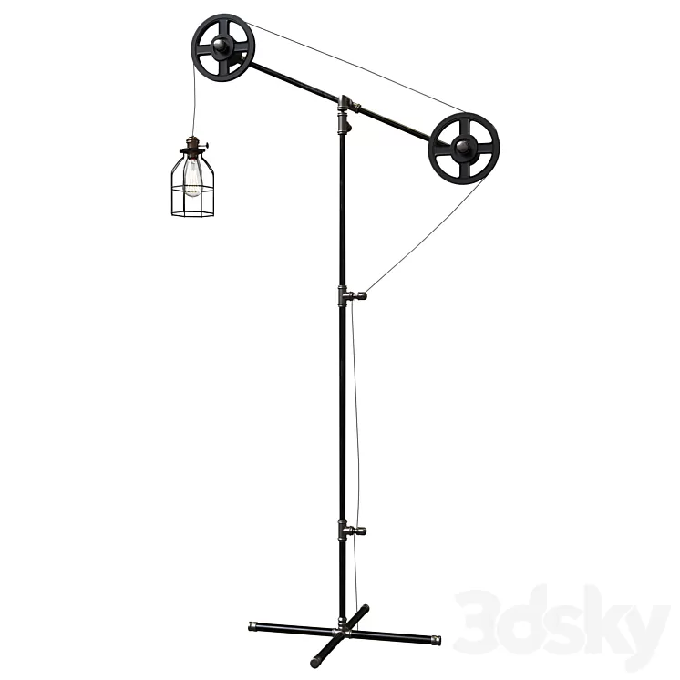 West Ninth Vintage Pulley Wheel Floor Lamp 3D Model