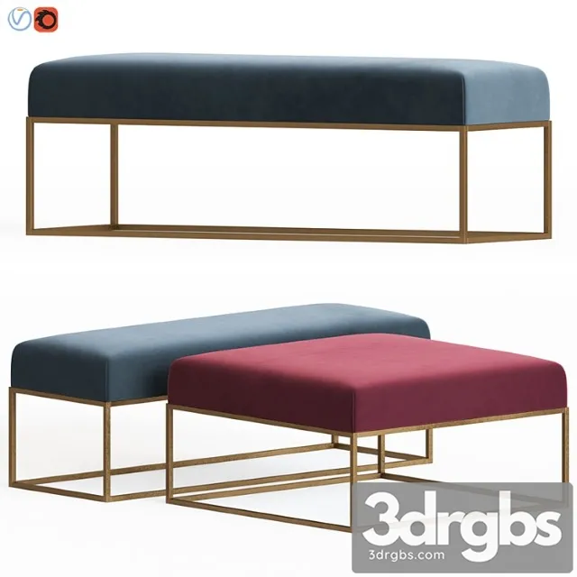 Westelm Box Frame Upholstered Bench Ottoman 3D Model Free