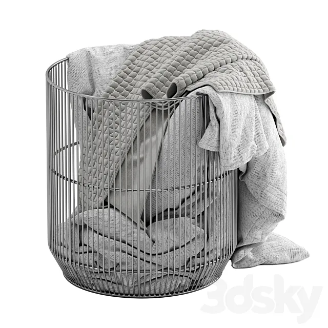 Westelm Metal basket with blanket 3D Model