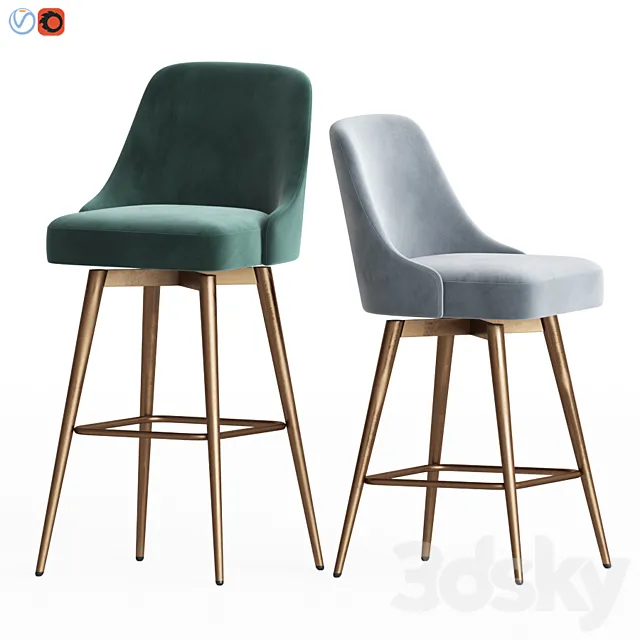 Westelm Mid-Century Velvet Swivel Counter & Bar Stool 3DModel