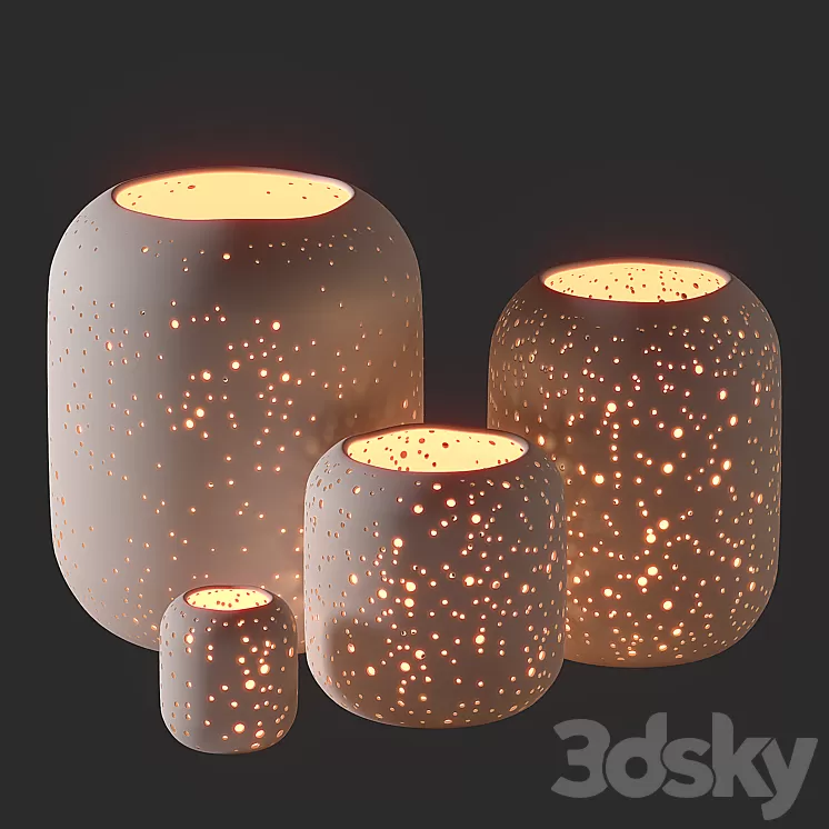 WestElm Pierced Constellation Ceramic Candleholders 3D Model Free