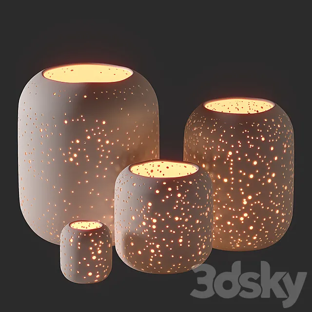 WestElm Pierced Constellation Ceramic Candleholders 3DModel