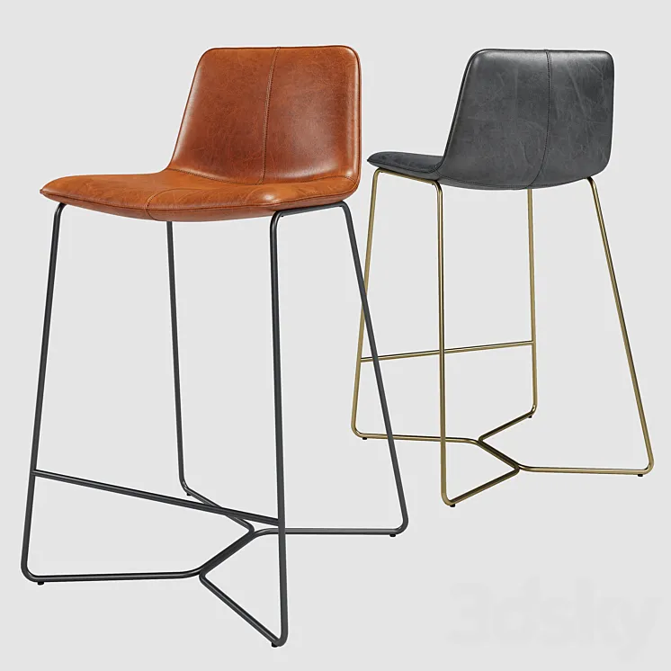 Westelm Slope Leather Bar Stool 3D Model Free