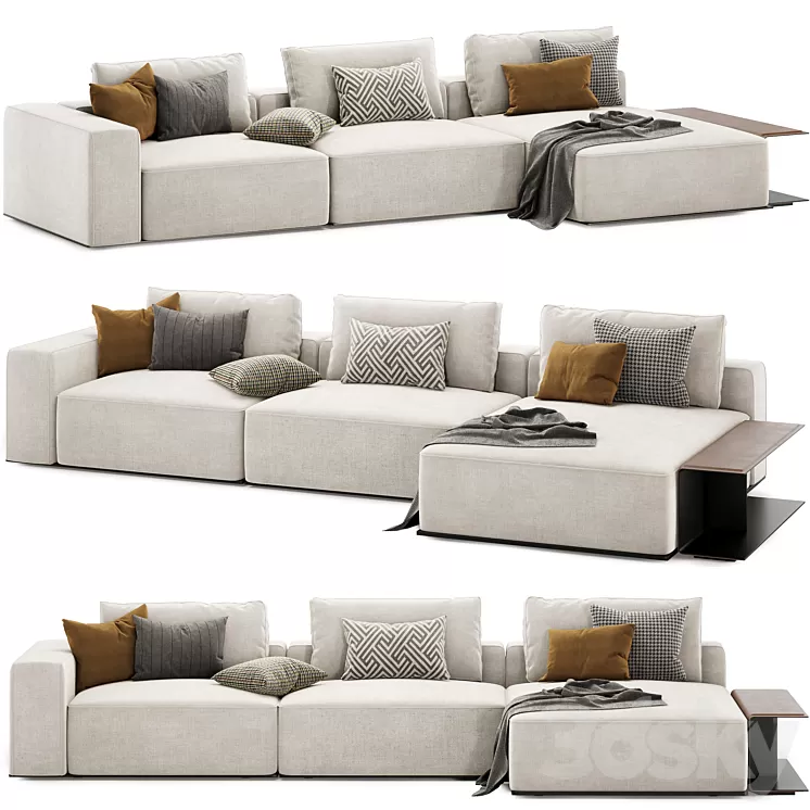 westside modular sofa with side table by poliform 3D Model