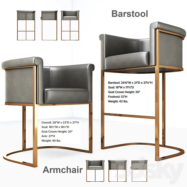 Wexler Barrelback Armchair & Barstool 3DModel
