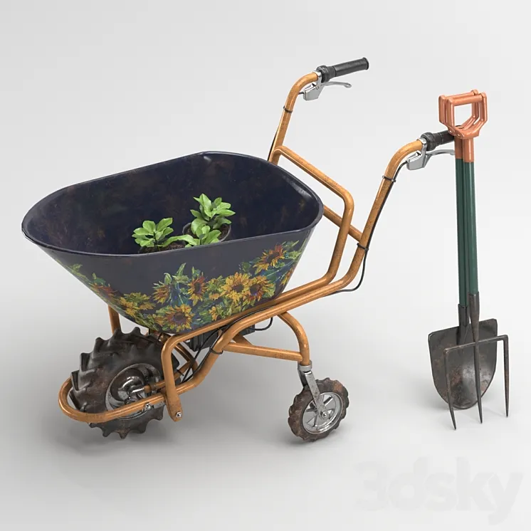 Wheelbarrow and garden tools 3D Model Free