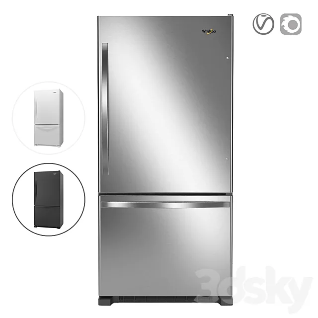 Whirlpool 33-inches wide Bottom-Freezer Refrigerator 3D Model