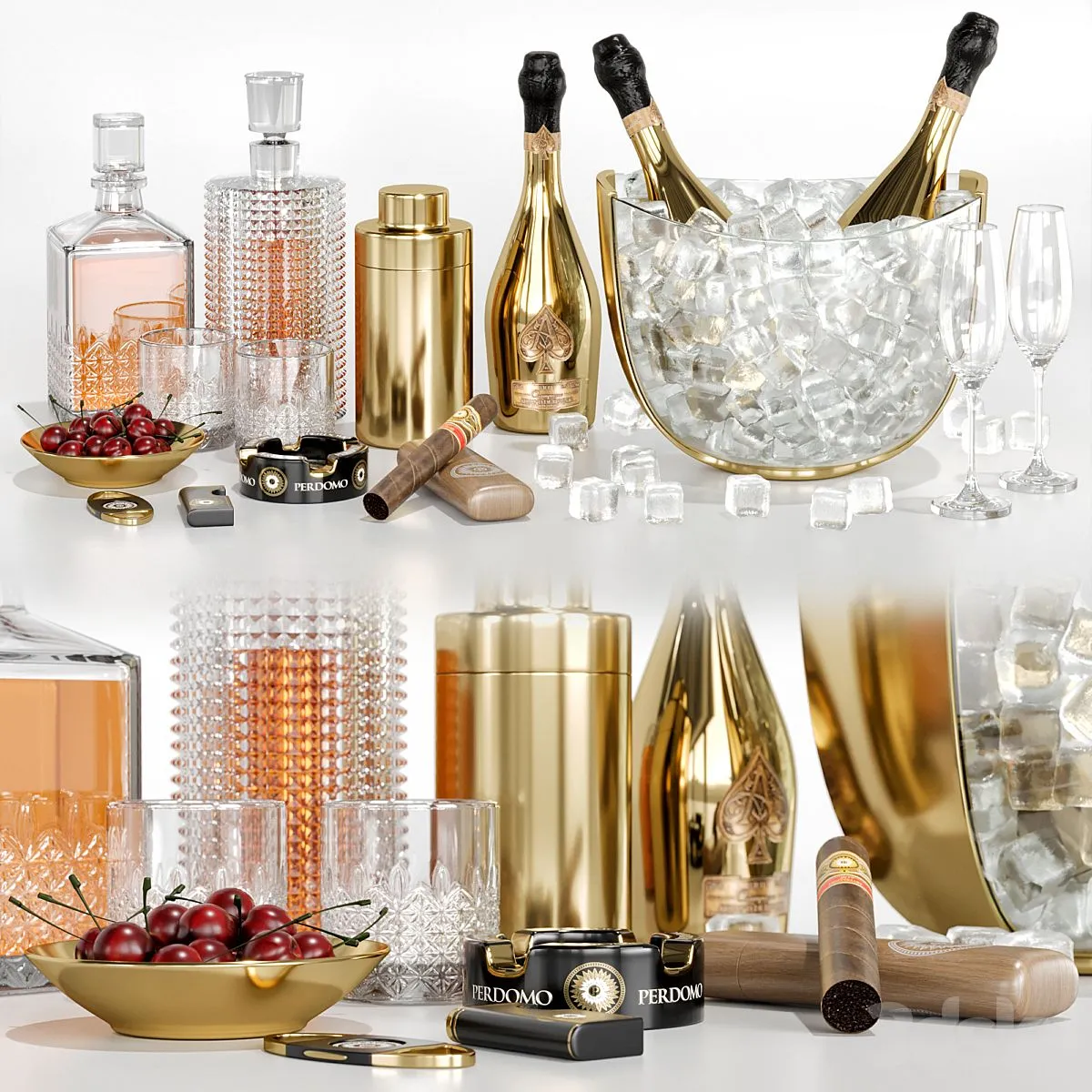 Whiskey and champagne cocktail 3D Model