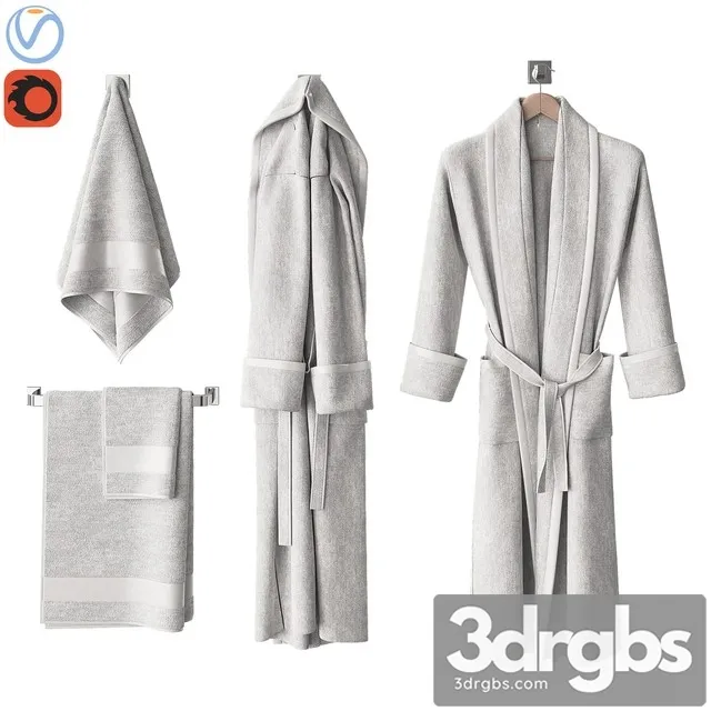 White Bathrobe and Towels 3D Model Free