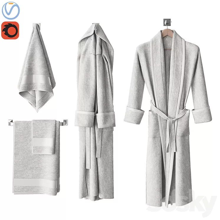White bathrobe and towels 3D Model