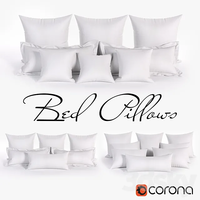 White Bed Pillows 01 (3 sets 22 different Pillows) 3D Model