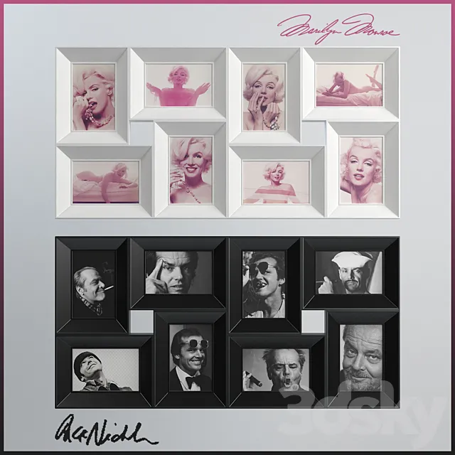 White & Black Eight-Photo Collage Frame 3D Model