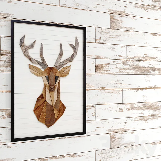 White boards. painting. deer. eco design. whitewashed wall. decor 3DModel