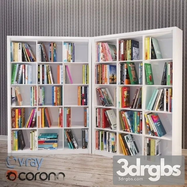 White Bookcase 3D Model Free