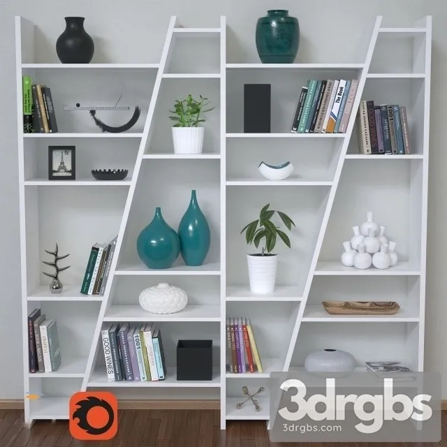 White Bookshelves 3D Model Free