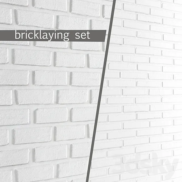 White brick. Set of 2 pieces. Masonry. brick. white. bleached. set. decorative. panel. wall 3DModel