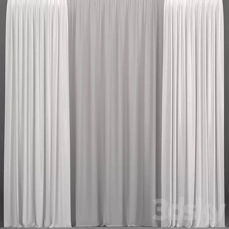 White curtains from tulle. 3D Model