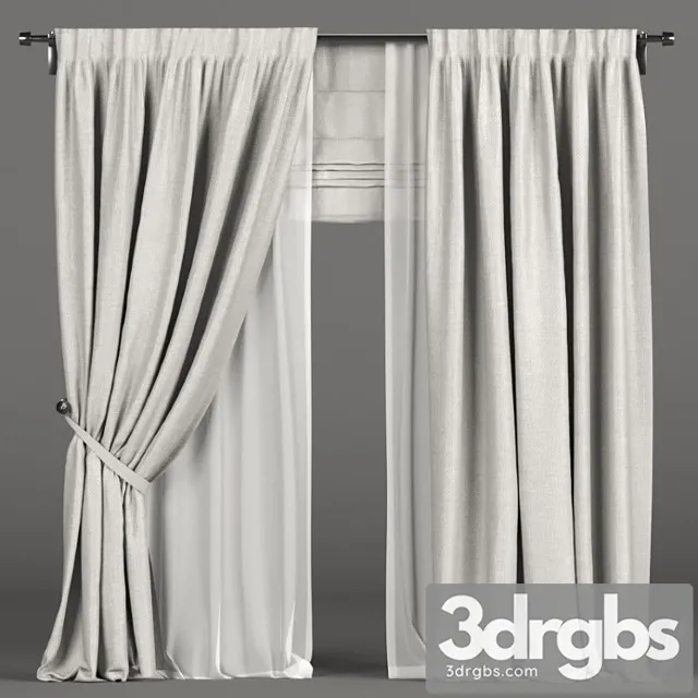 White curtains in the background with tulle and a roman curtain. 3D Model Free