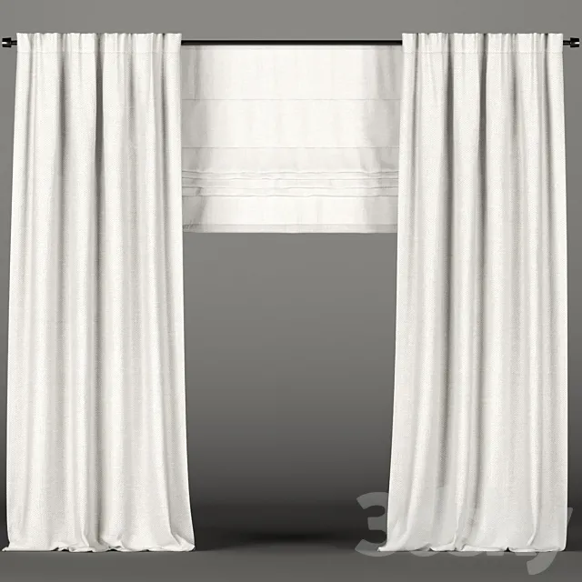 White curtains + Roman blinds. 3DModel