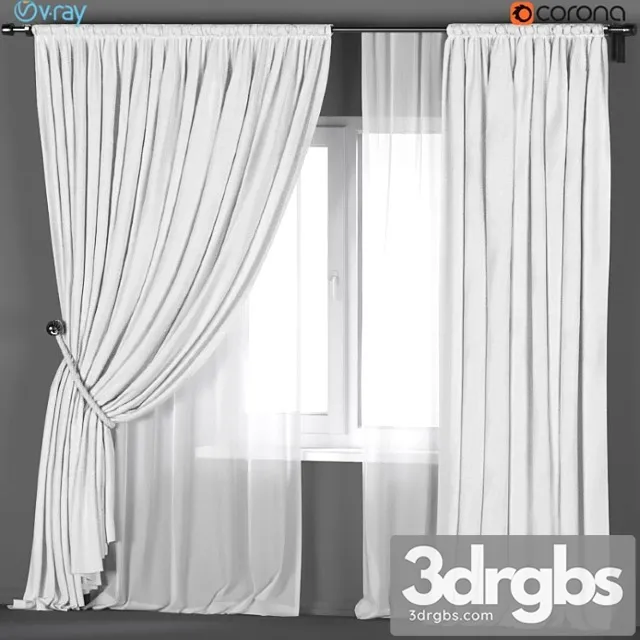 White curtains with a garter on a rope with white tulle. 3D Model Free