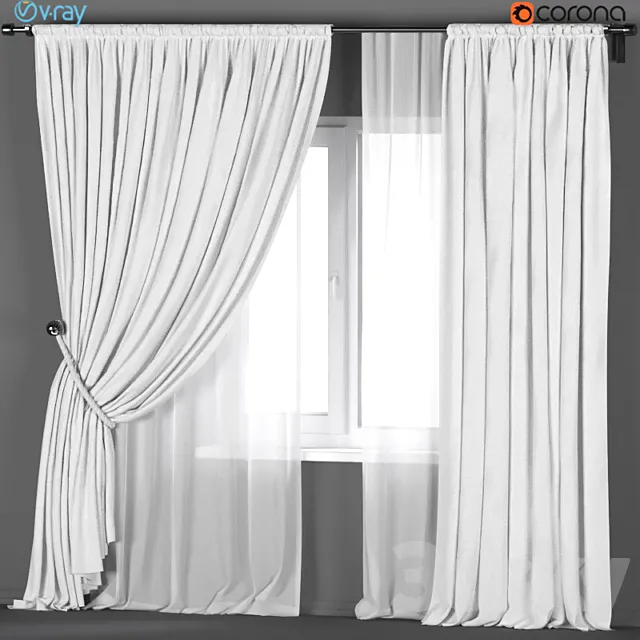 White curtains with a garter on a rope with white tulle. Free Download
