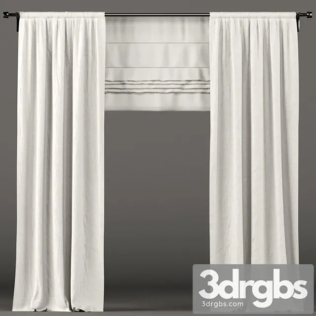 White curtains with roman blinds. 3D Model Free