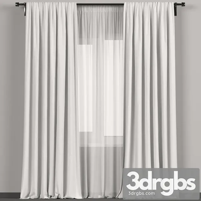 White curtains with tulle. 3D Model Free