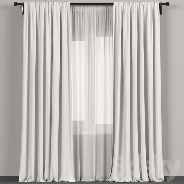 White curtains with tulle. 3D Model