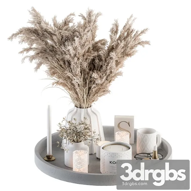 White Decorative Set With Pampas Set 74 3D Model Free