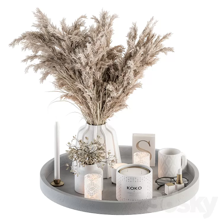 White Decorative Set with Pampas – Set 74 3D Model