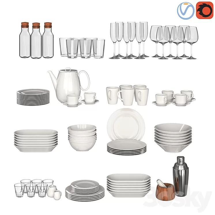 White dishes 3D Model