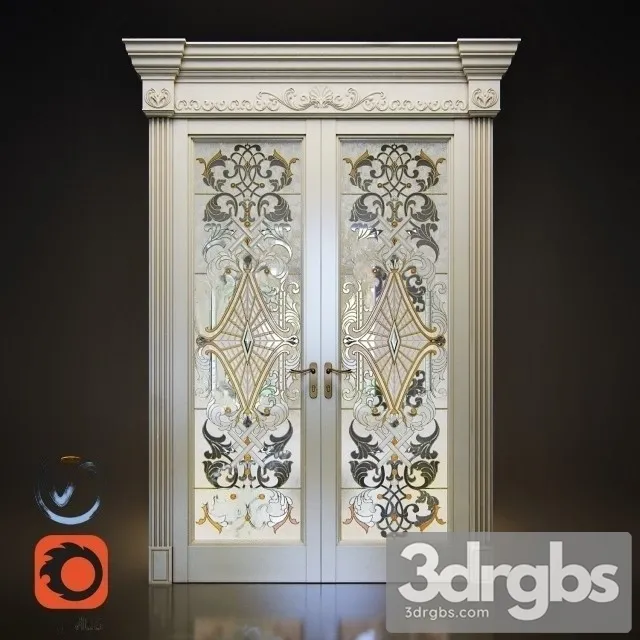 White Door With Stained Glass 3D Model Free