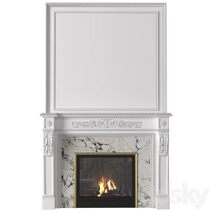 White Fireplace in a classic style. Fireplace in classic style 3D Model Free
