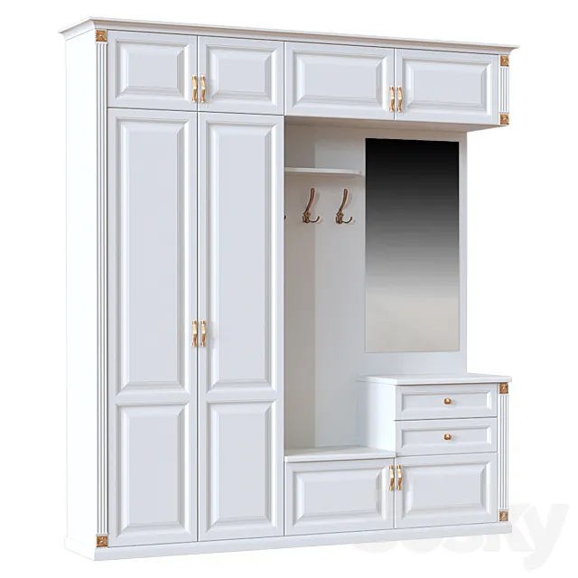 White hallway with a mirror 3D Model