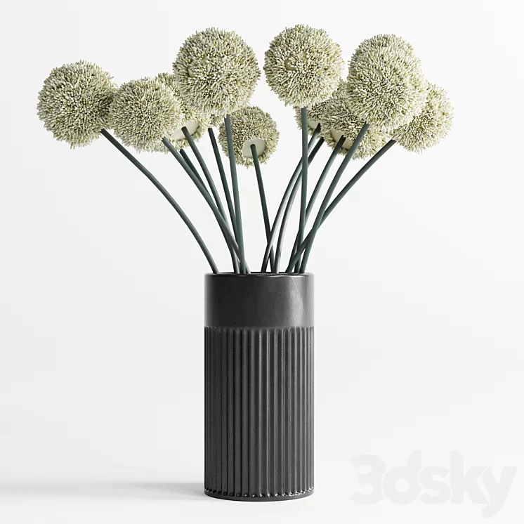 White Handmade Flowers Allium concrete Vase 3D Model Free