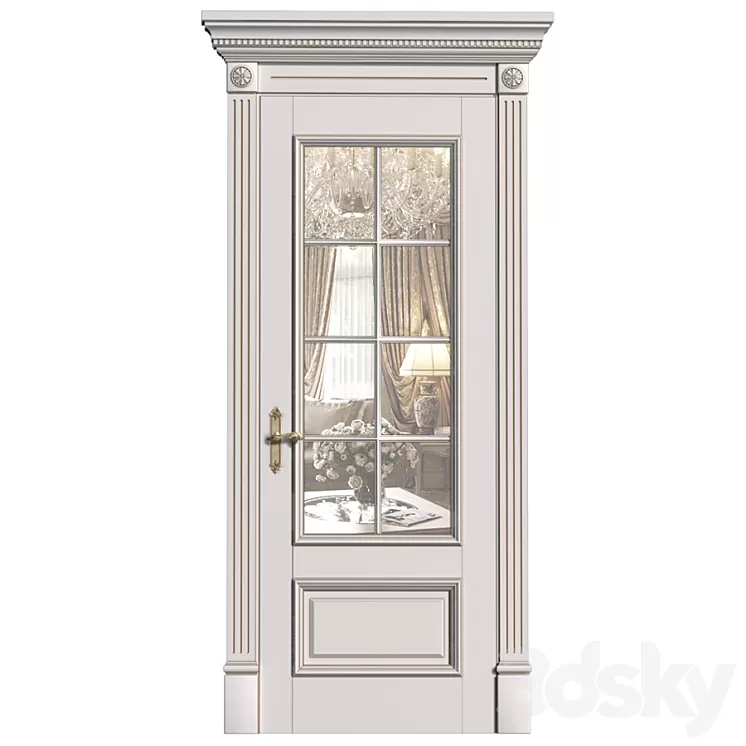 White interior door in classic style with glass. Classic interior door 3D Model Free