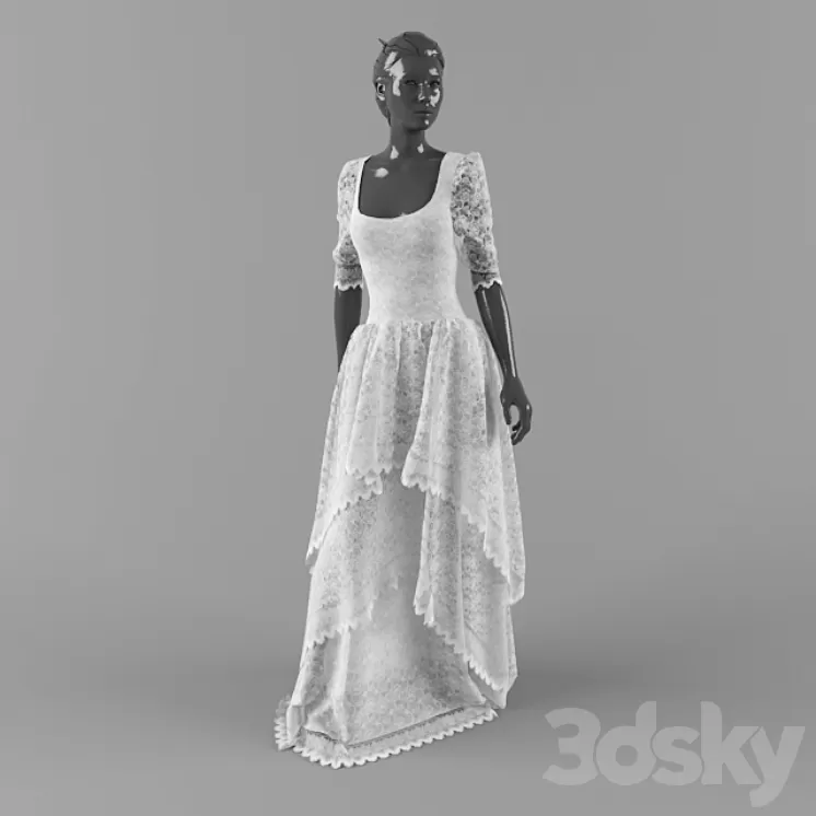 White lace dress 3D Model