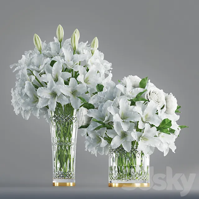 White lily in crystal vase 3D Model