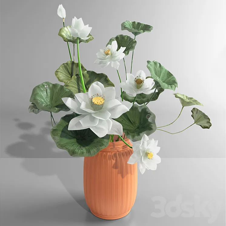 White Lotus Water Lily Vase bouquet vase pond 3D Model Free