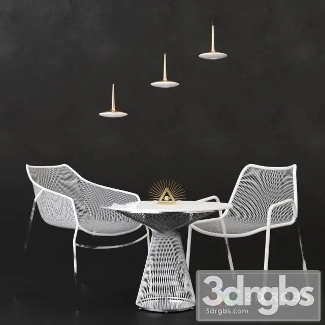 White Mesh Table and Chair 3D Model Download