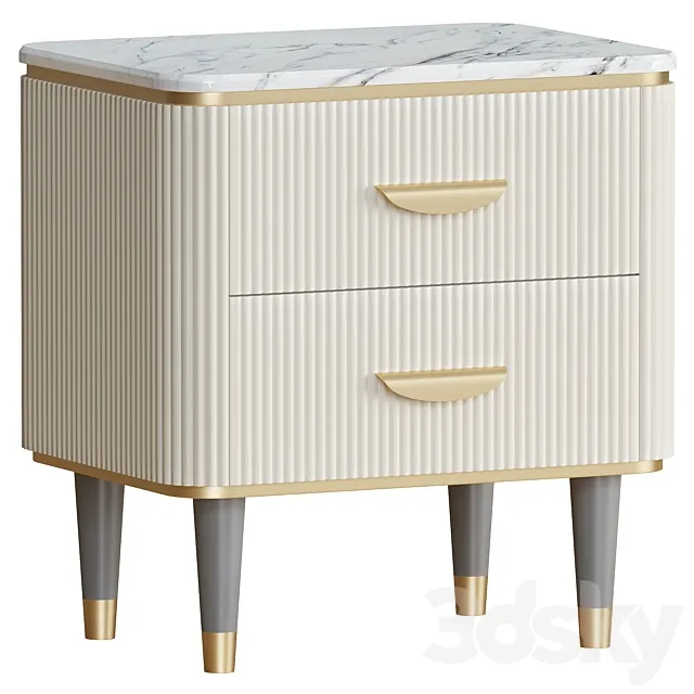 White Nightstand 2 Drawers Faux Marble 3D Model