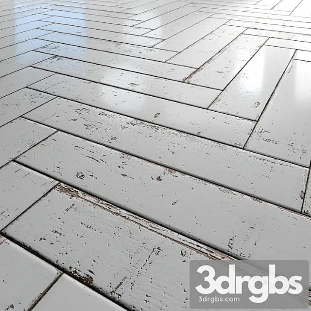 White painted herringbone parquet - pbr textures 3D Model Free