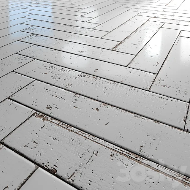 White Painted herringbone parquet - PBR textures 3D Model