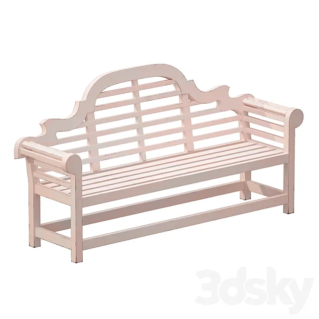 White park bench with backrest 3D Model