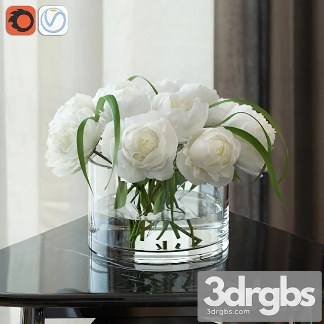 White Peonies 2 3D Model Free
