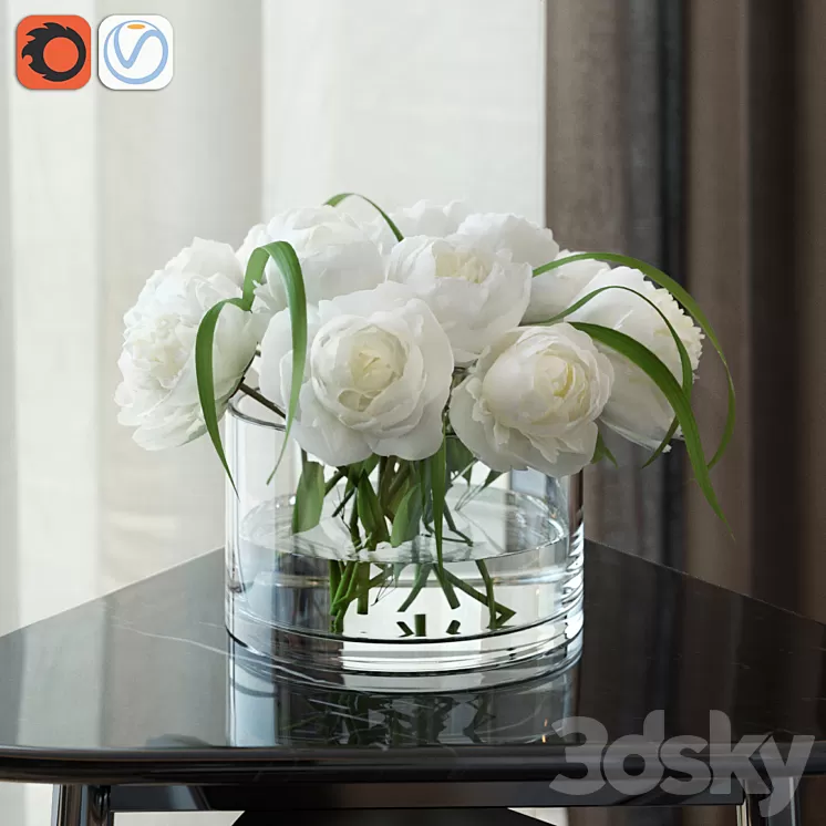 White peonies 3D Model