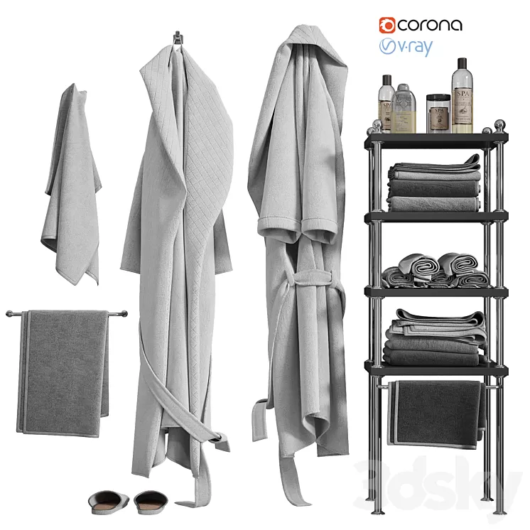 White robe and towels 3D Model