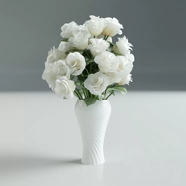 White Rose in Vase 3D Model