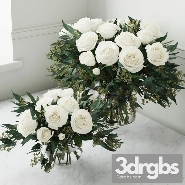 White Roses Bouquet 3D Model Free