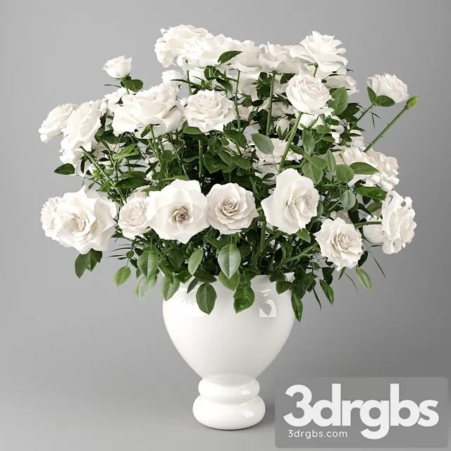 White Roses in a White Vase 3D Model Free